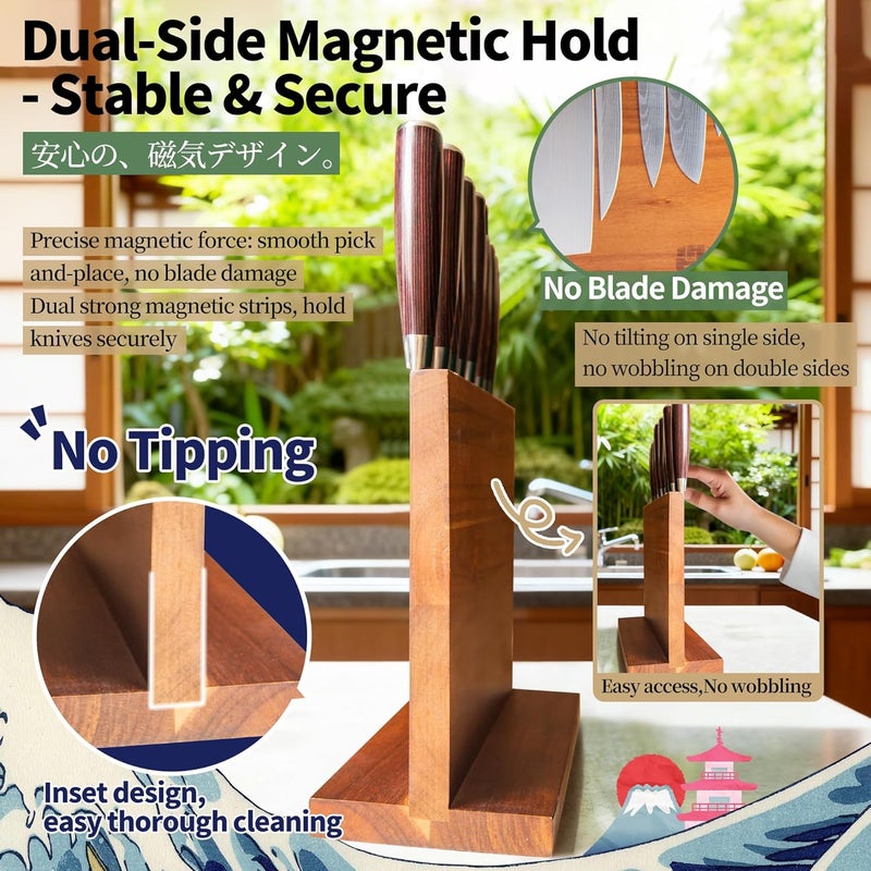 FULLHI Kitchen Magnetic Knife Block Holder, Knife Magnetic Strip with Enhanced Magnets natural wood Multifunctional Storage Holder for Kitchen Utensil, Knife Set, Scissors,Spice Ja - Image 3